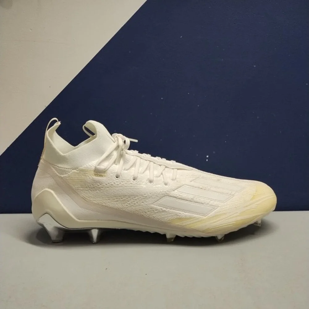 Adidas Adizero Primeknit Football Cleats Men 18 White Tan Slip Resistant Lace-Up